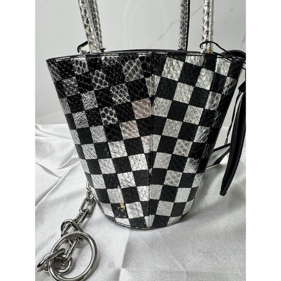 Authentic Alexander Wang Roxy Metallic Checkboard White Black Mini Bucket Bag - Picture 6 of 16